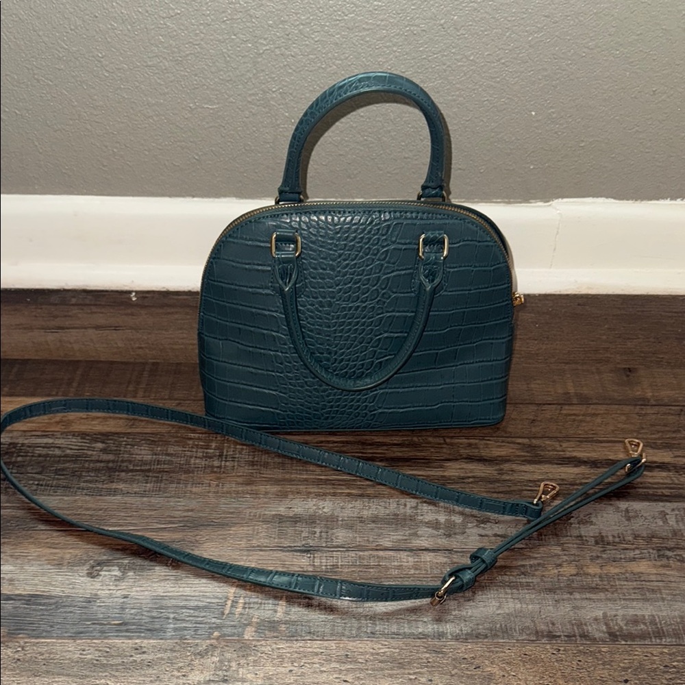 Elegant Teal Crocodile-Embossed Handbag